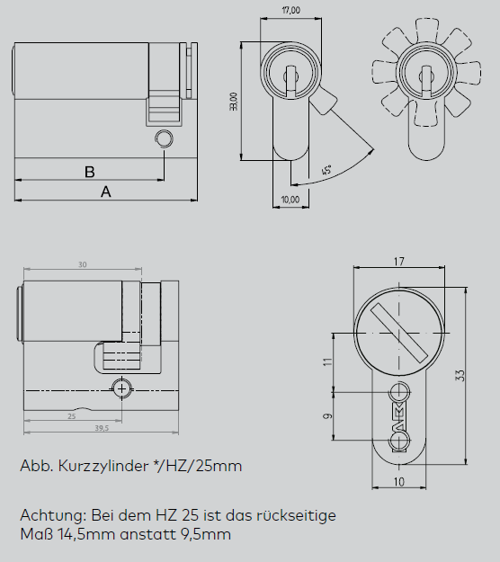 Technische Zeichnung Dormakaba Halbzylinder