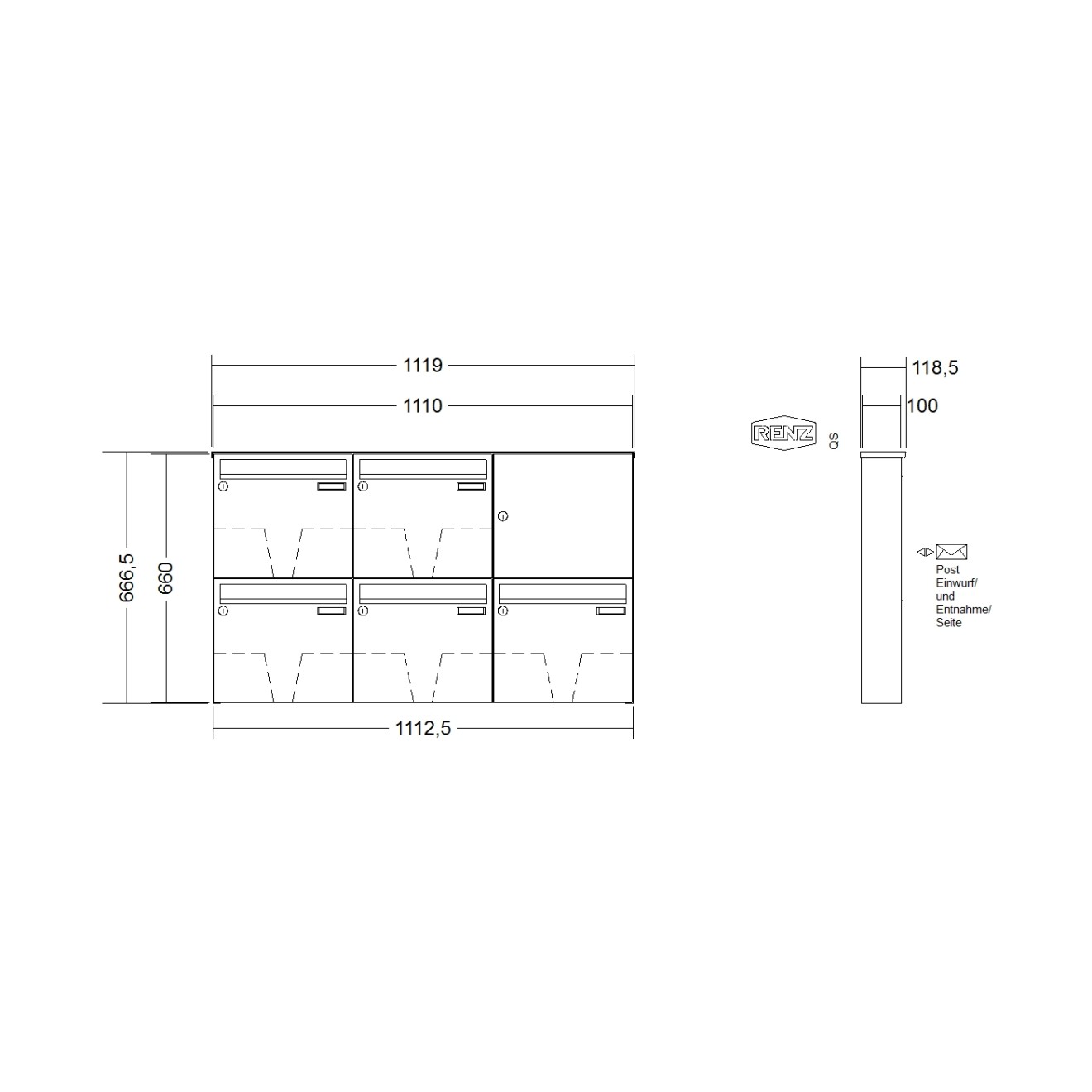 Briefkastenanlage Aufputz Renz Basic 1-6 fach