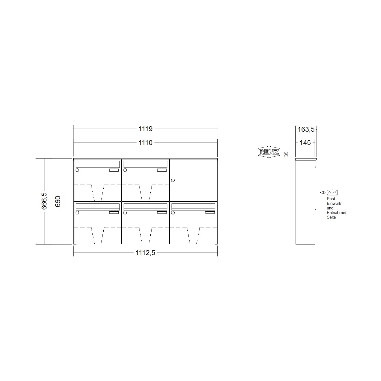 Briefkastenanlage Aufputz Renz Basic 1-6 fach