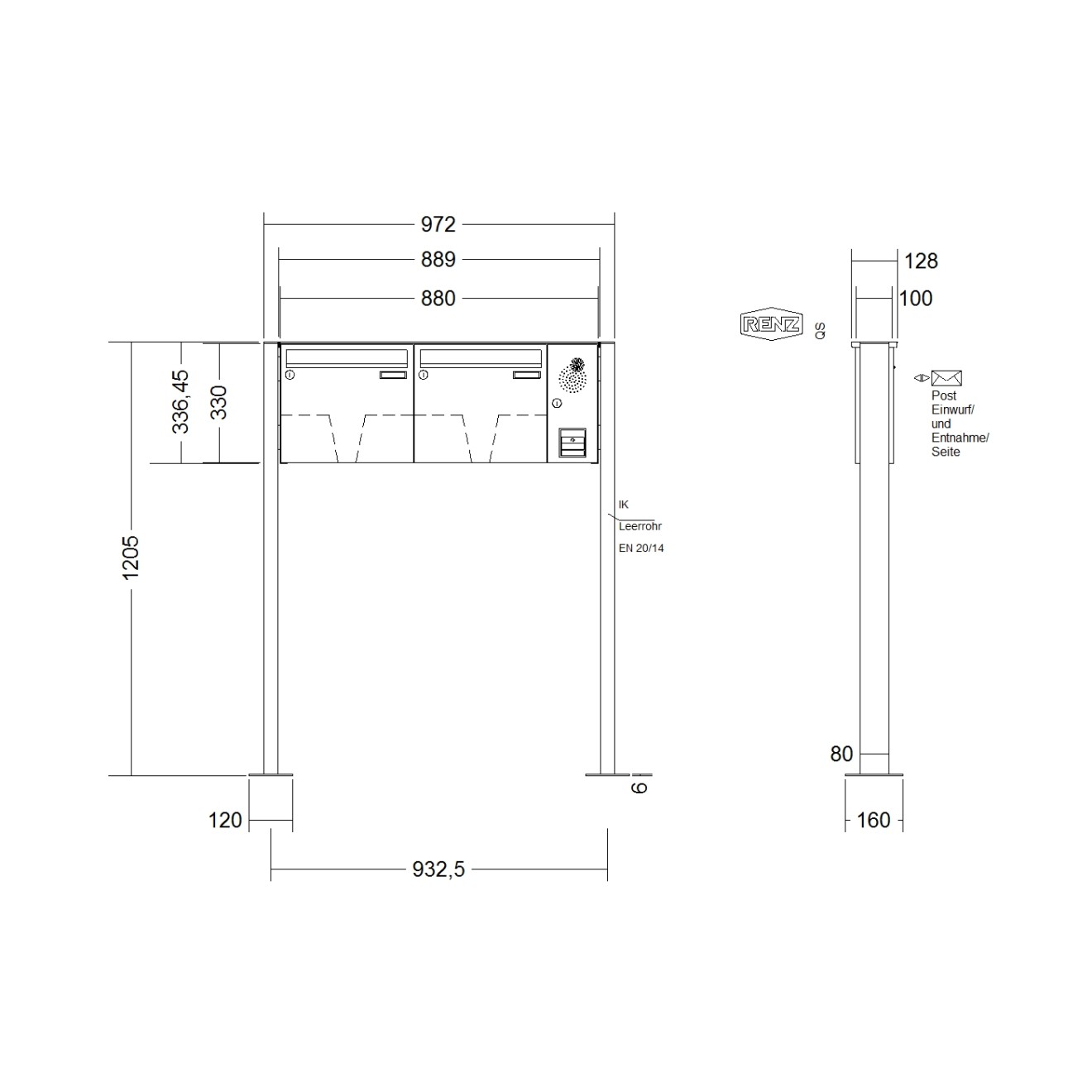 Briefkastenanlage freistehend Renz Basic 1-6 fach