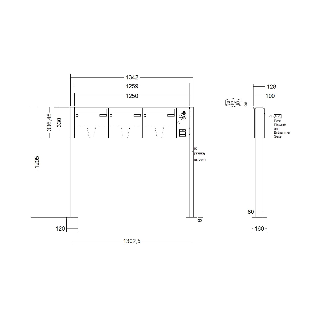 Briefkastenanlage freistehend Renz Basic 1-6 fach