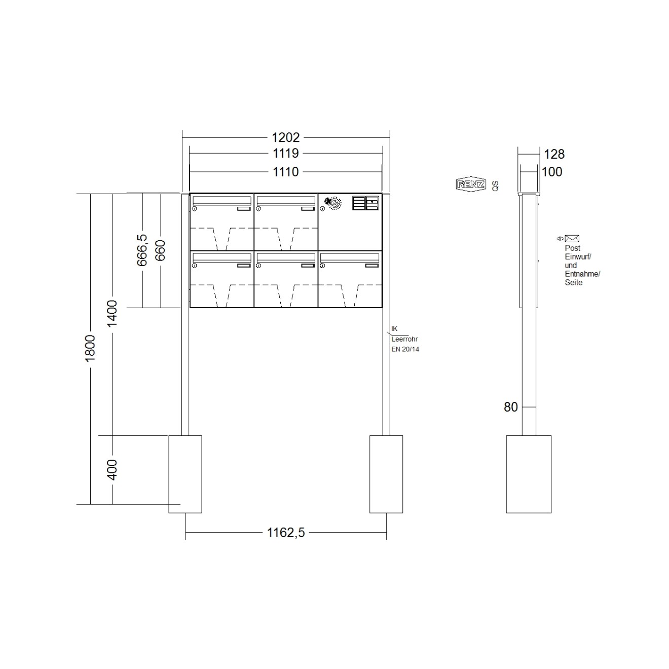 Briefkastenanlage freistehend Renz Basic 1-6 fach