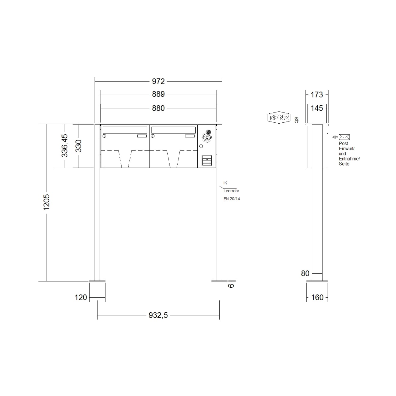 Briefkastenanlage freistehend Renz Basic 1-6 fach