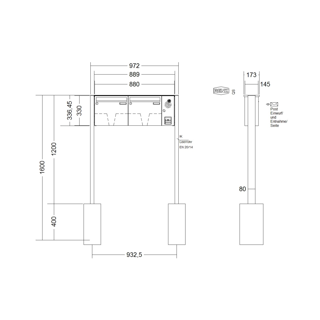 Briefkastenanlage freistehend Renz Basic 1-6 fach