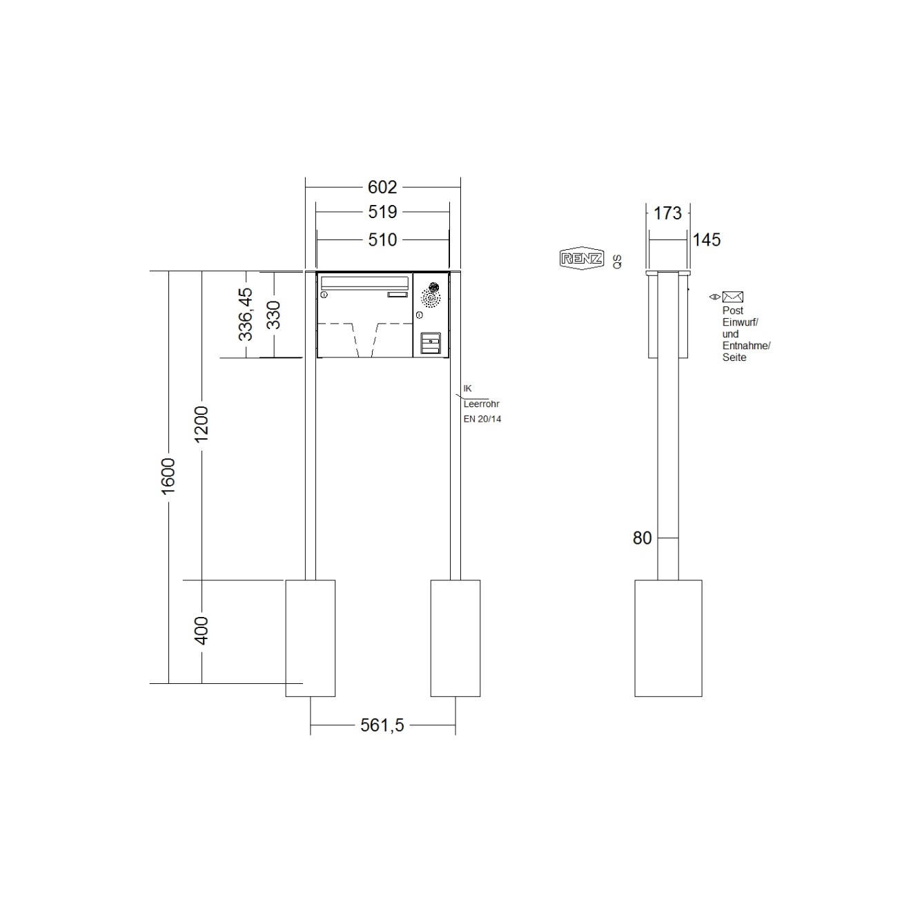 Briefkastenanlage freistehend Renz Basic 1-6 fach