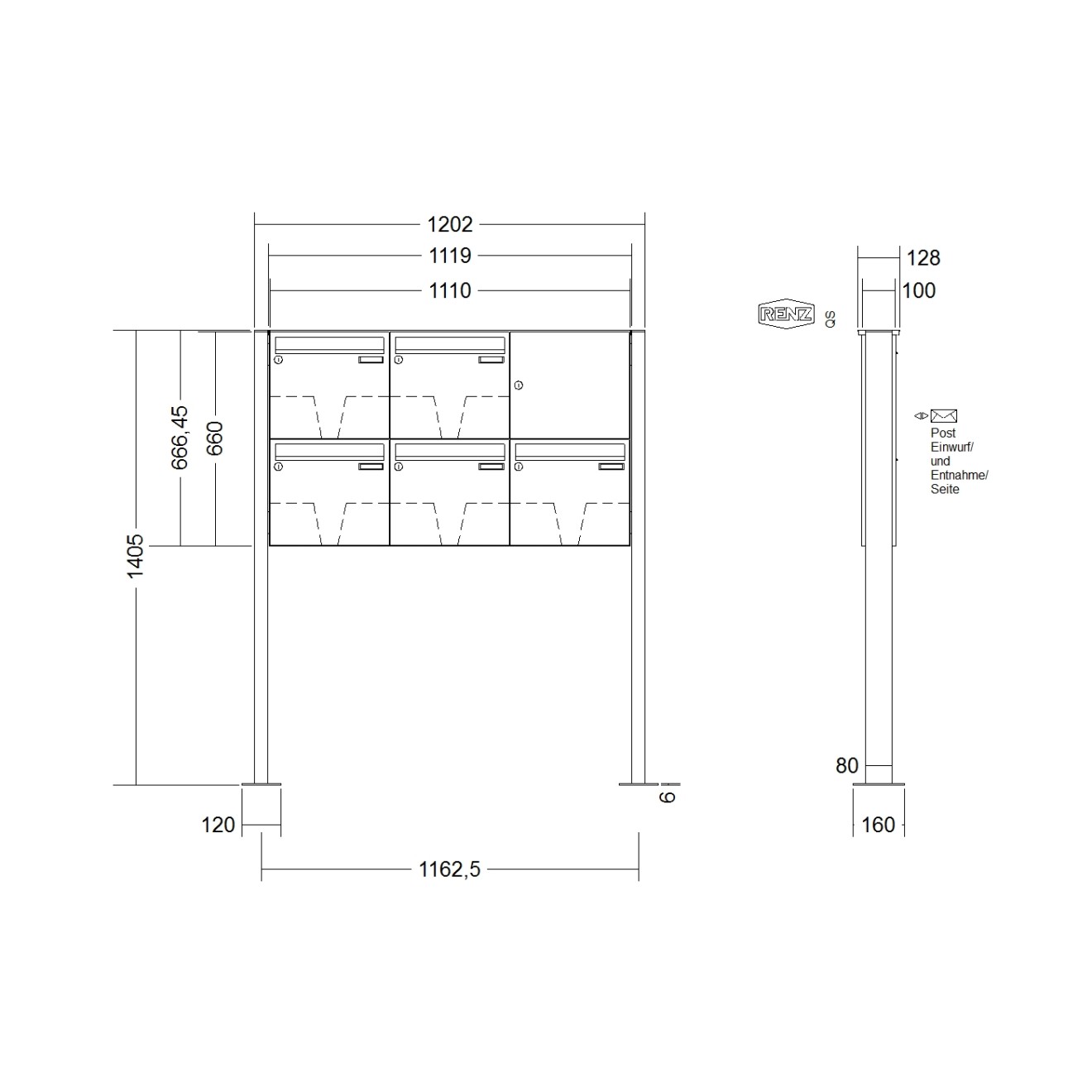 Briefkastenanlage freistehend Renz Basic 1-6 fach