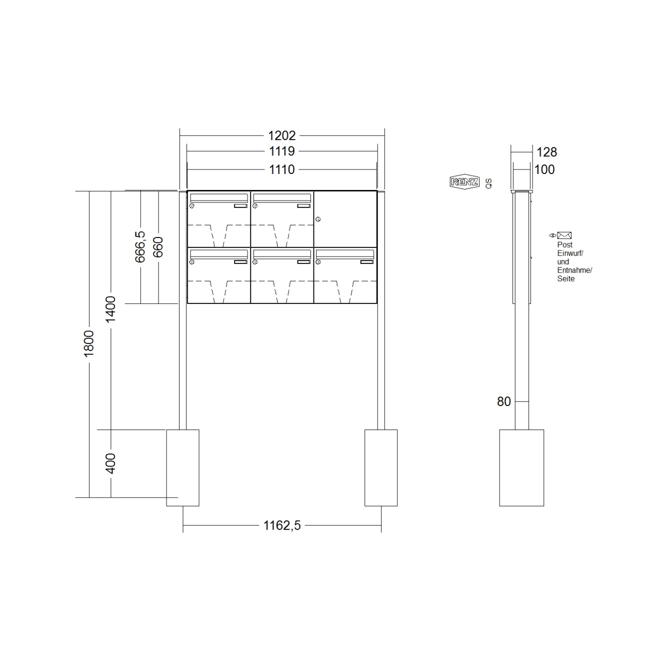 Briefkastenanlage freistehend Renz Basic 1-6 fach