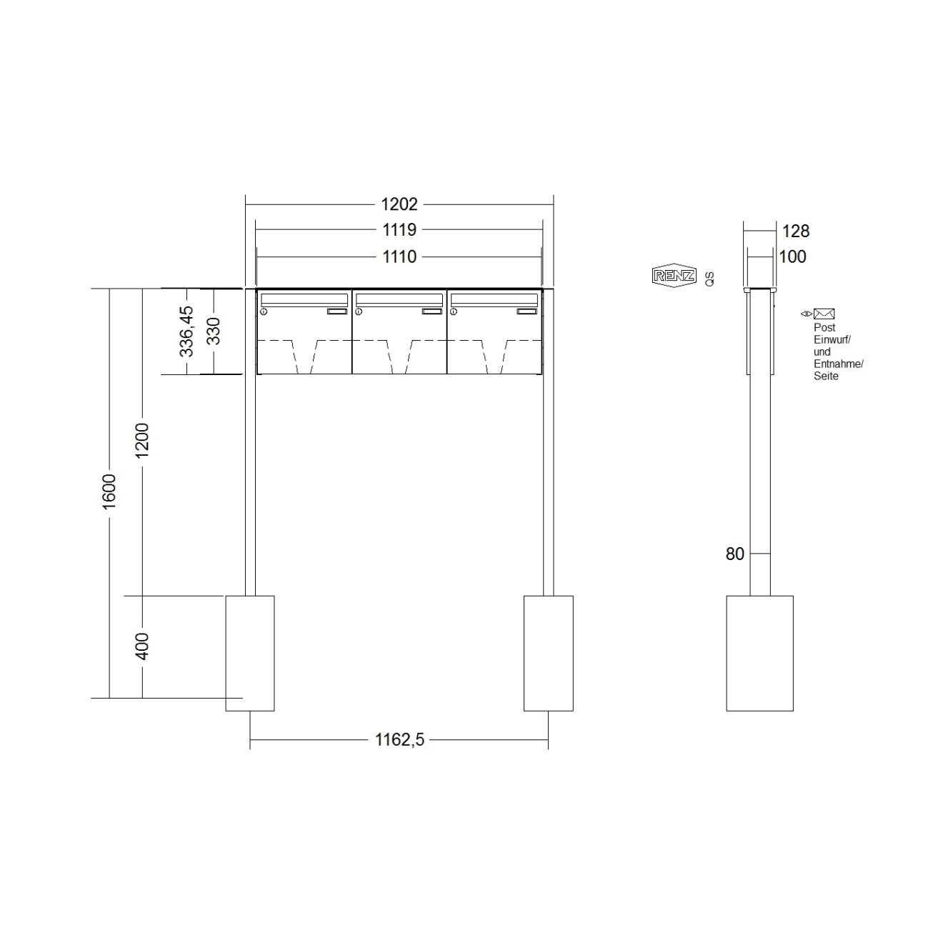 Briefkastenanlage freistehend Renz Basic 1-6 fach