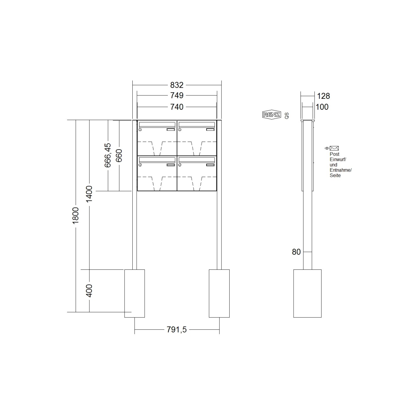 Briefkastenanlage freistehend Renz Basic 1-6 fach