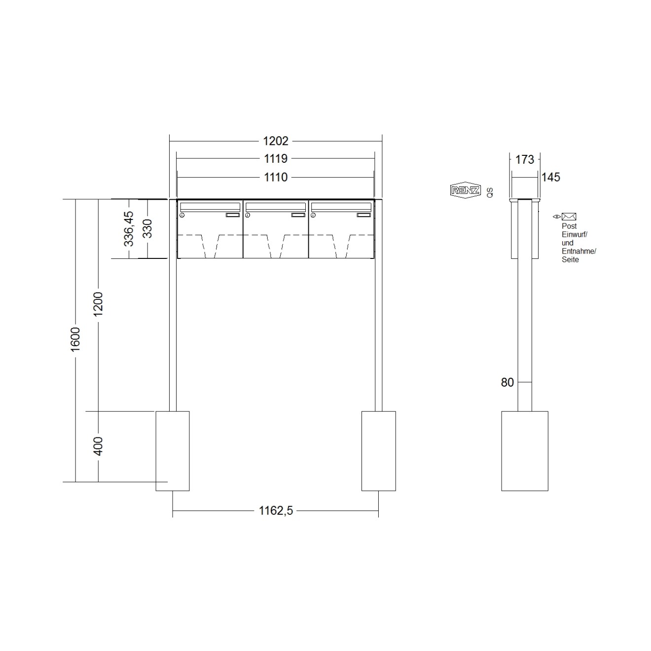 Briefkastenanlage freistehend Renz Basic 1-6 fach