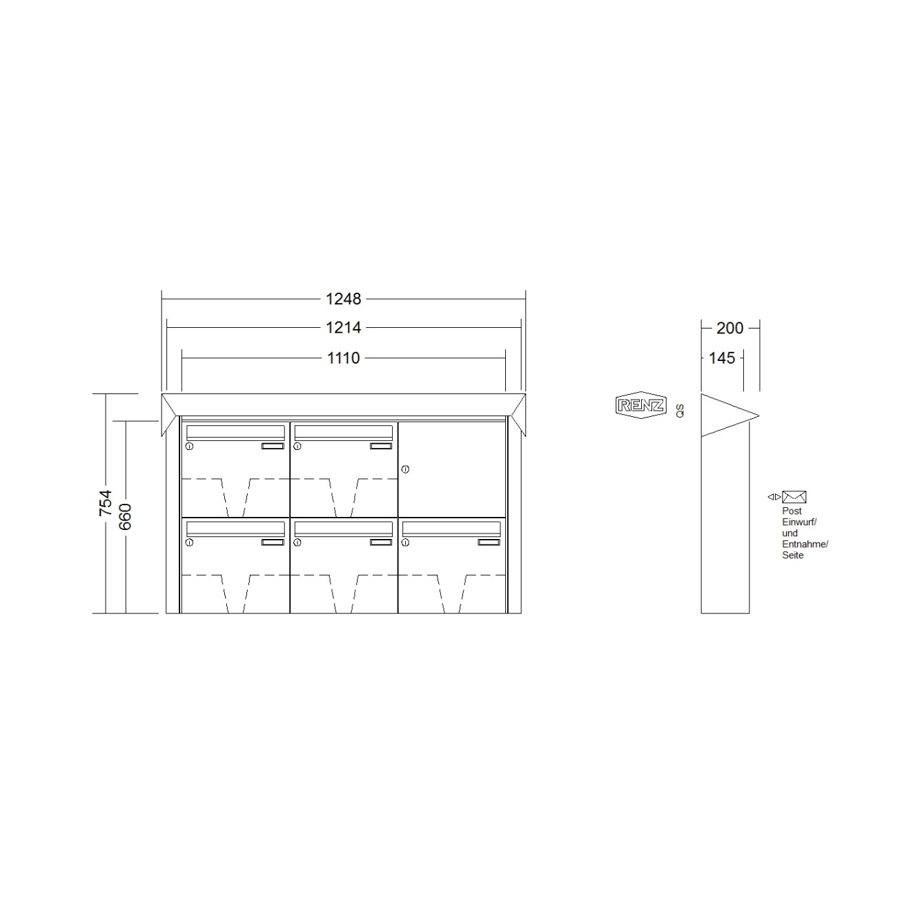 Briefkastenanlage Aufputz Renz Prisma 1-6 fach