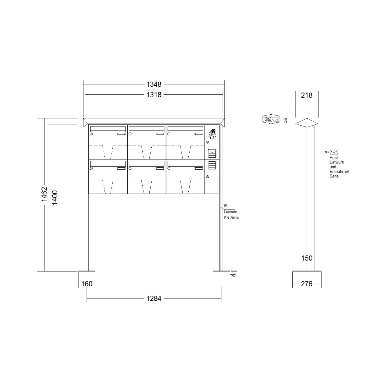 Briefkastenanlage freistehend Renz Prisma 1-6 fach