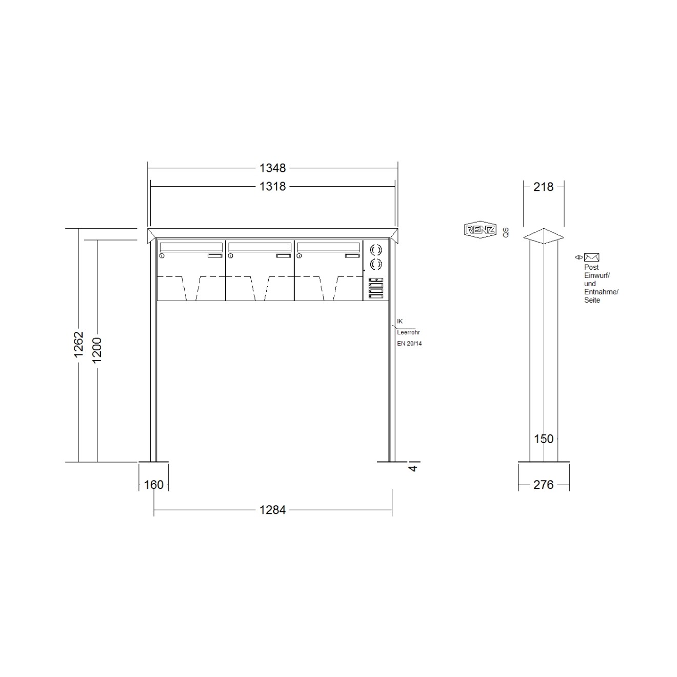 Briefkastenanlage freistehend Renz Prisma 1-6 fach