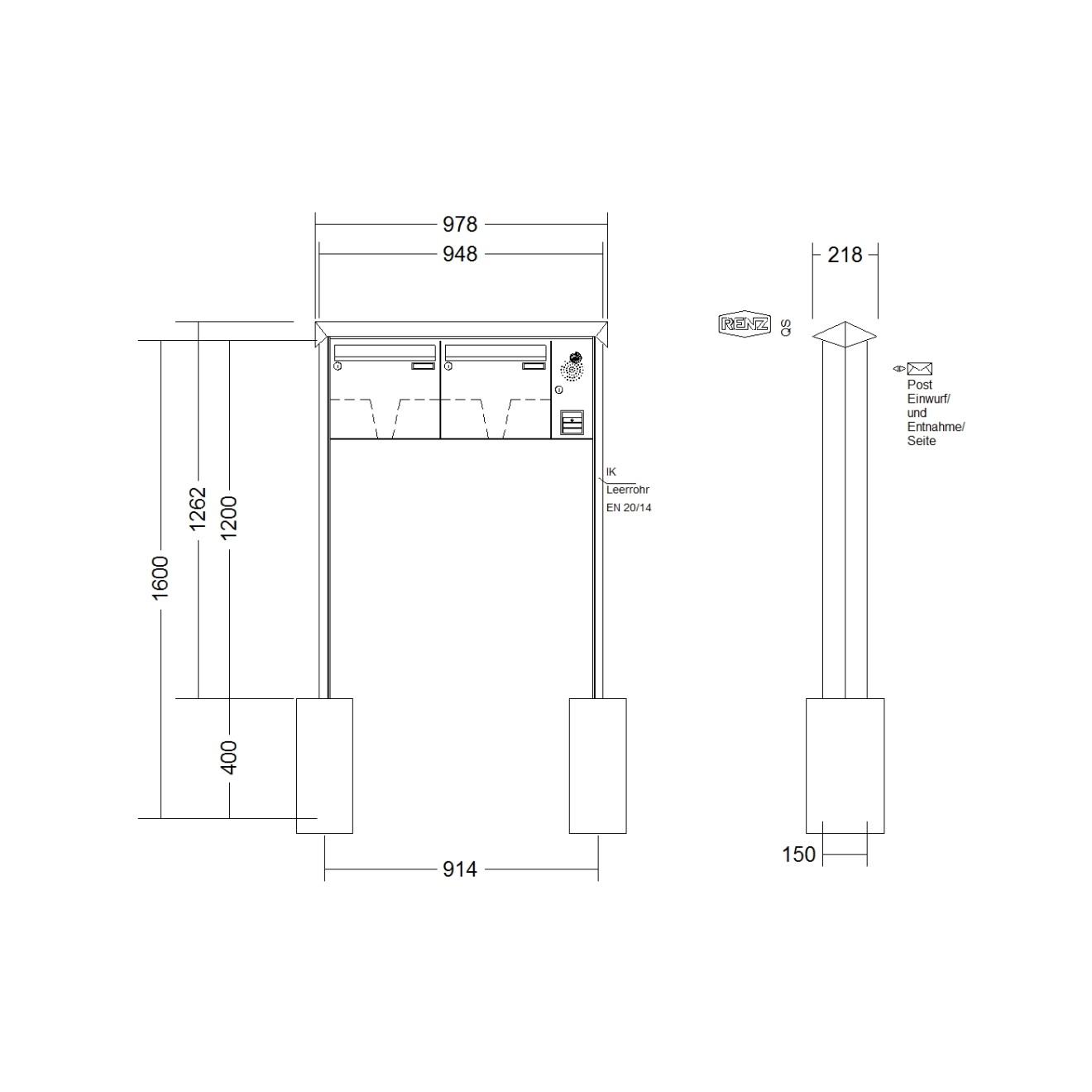 Briefkastenanlage freistehend Renz Prisma 1-6 fach