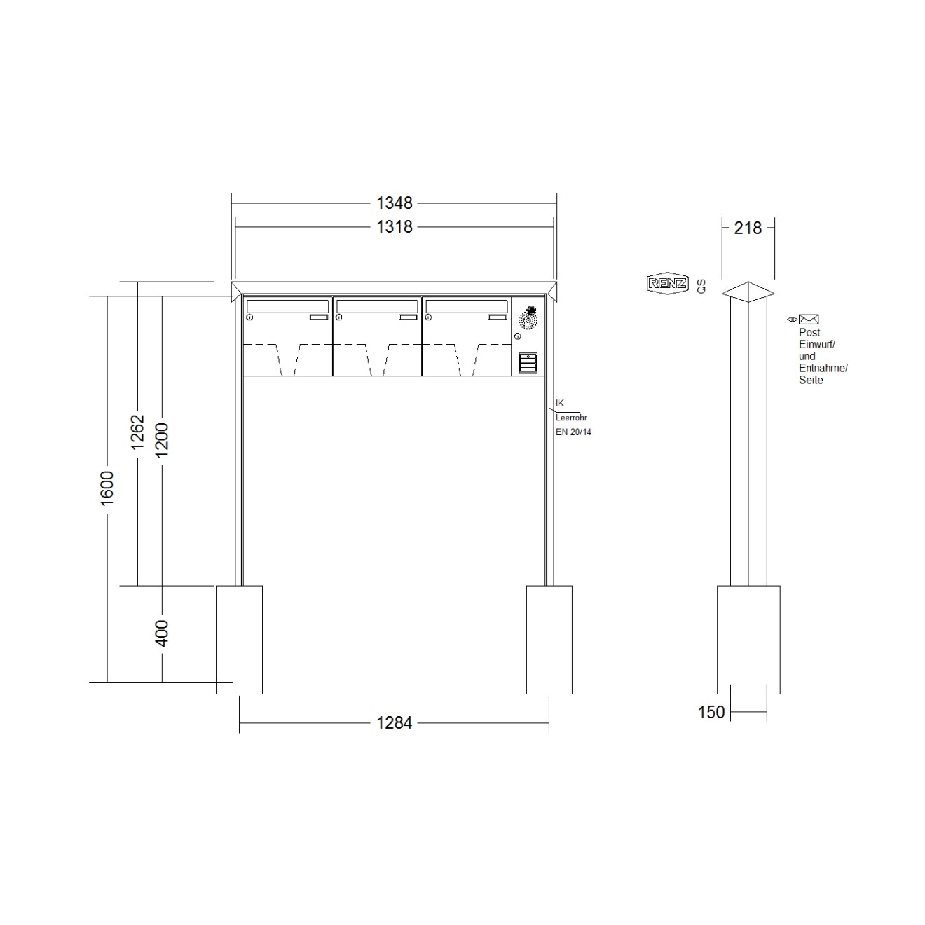 Briefkastenanlage freistehend Renz Prisma 1-6 fach