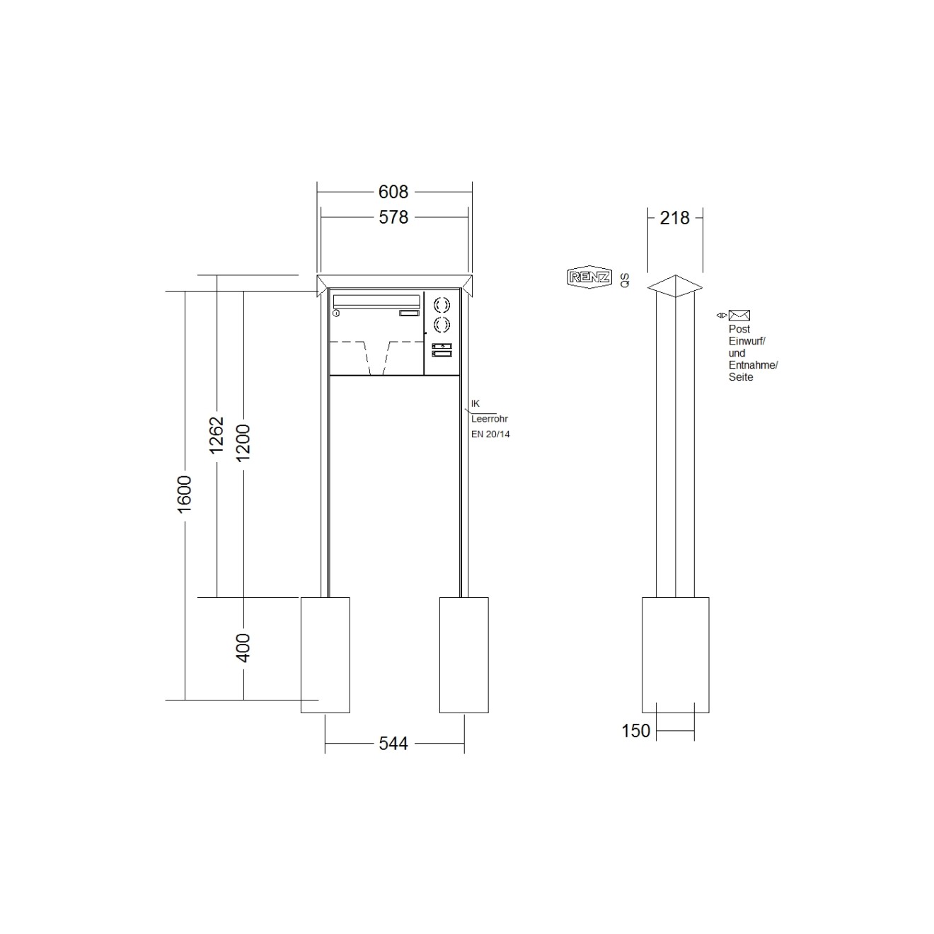 Briefkastenanlage freistehend Renz Prisma 1-6 fach