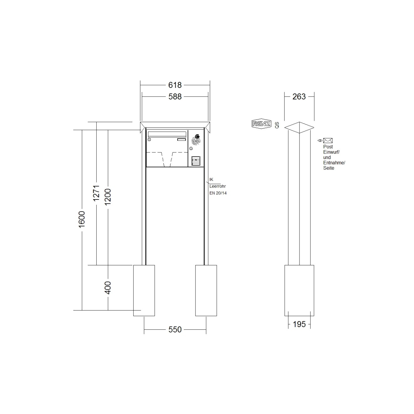 Briefkastenanlage freistehend Renz Prisma 1-6 fach