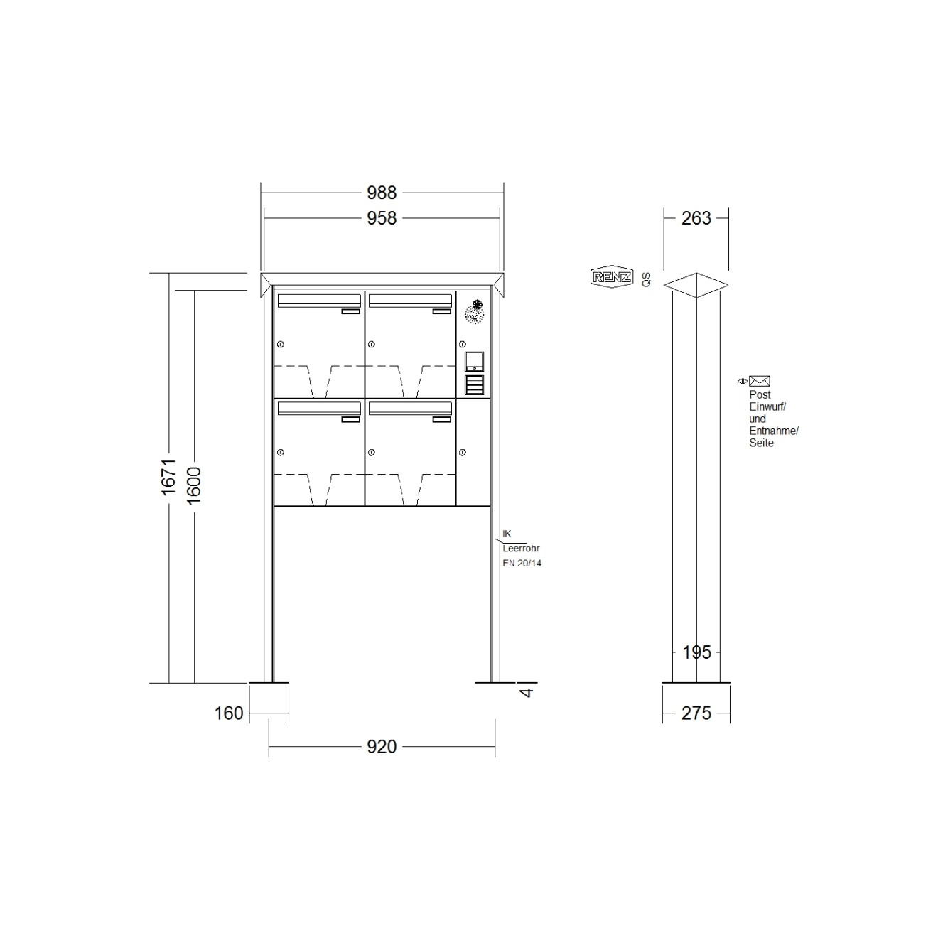 Briefkastenanlage freistehend Renz Prisma 1-6 fach