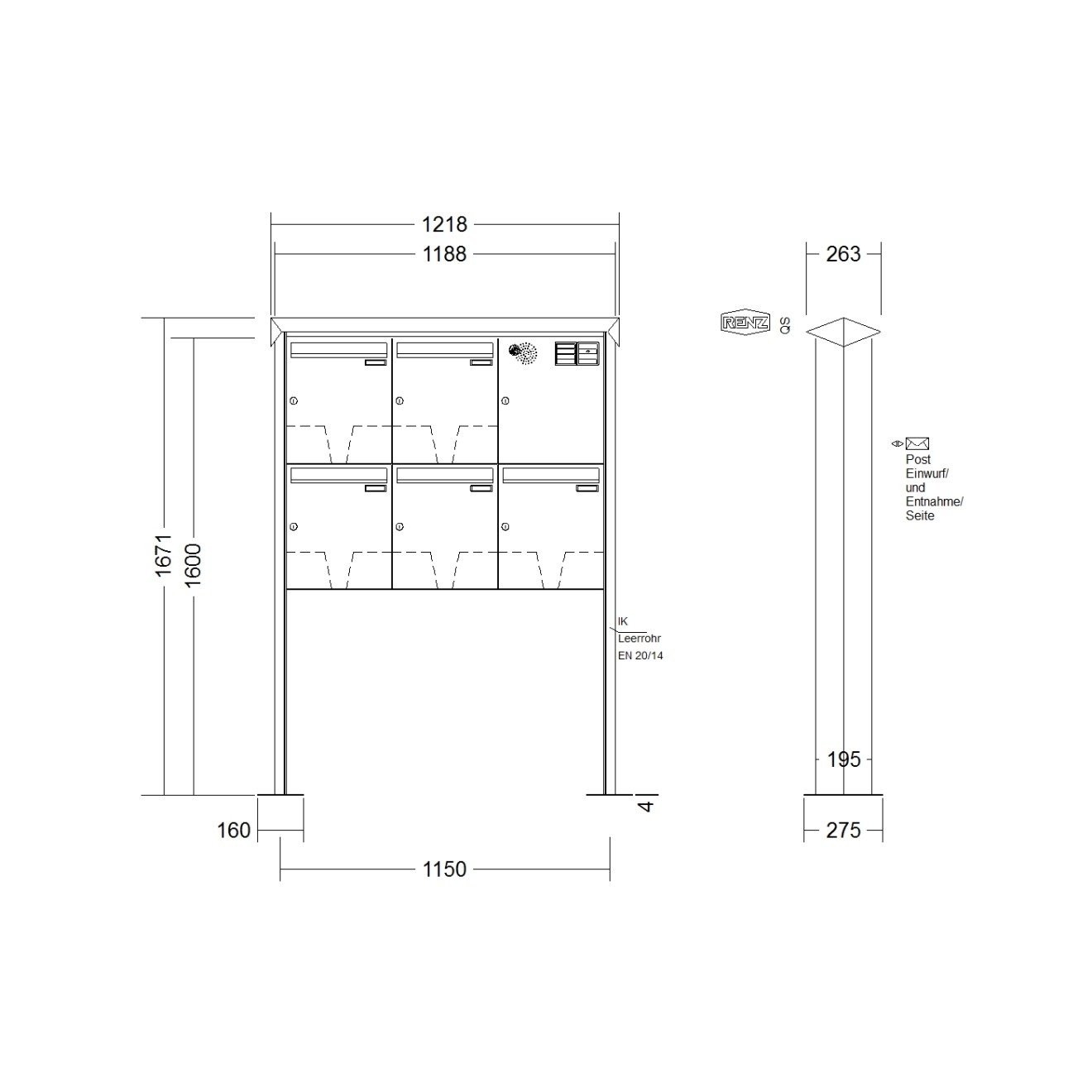 Briefkastenanlage freistehend Renz Prisma 1-6 fach