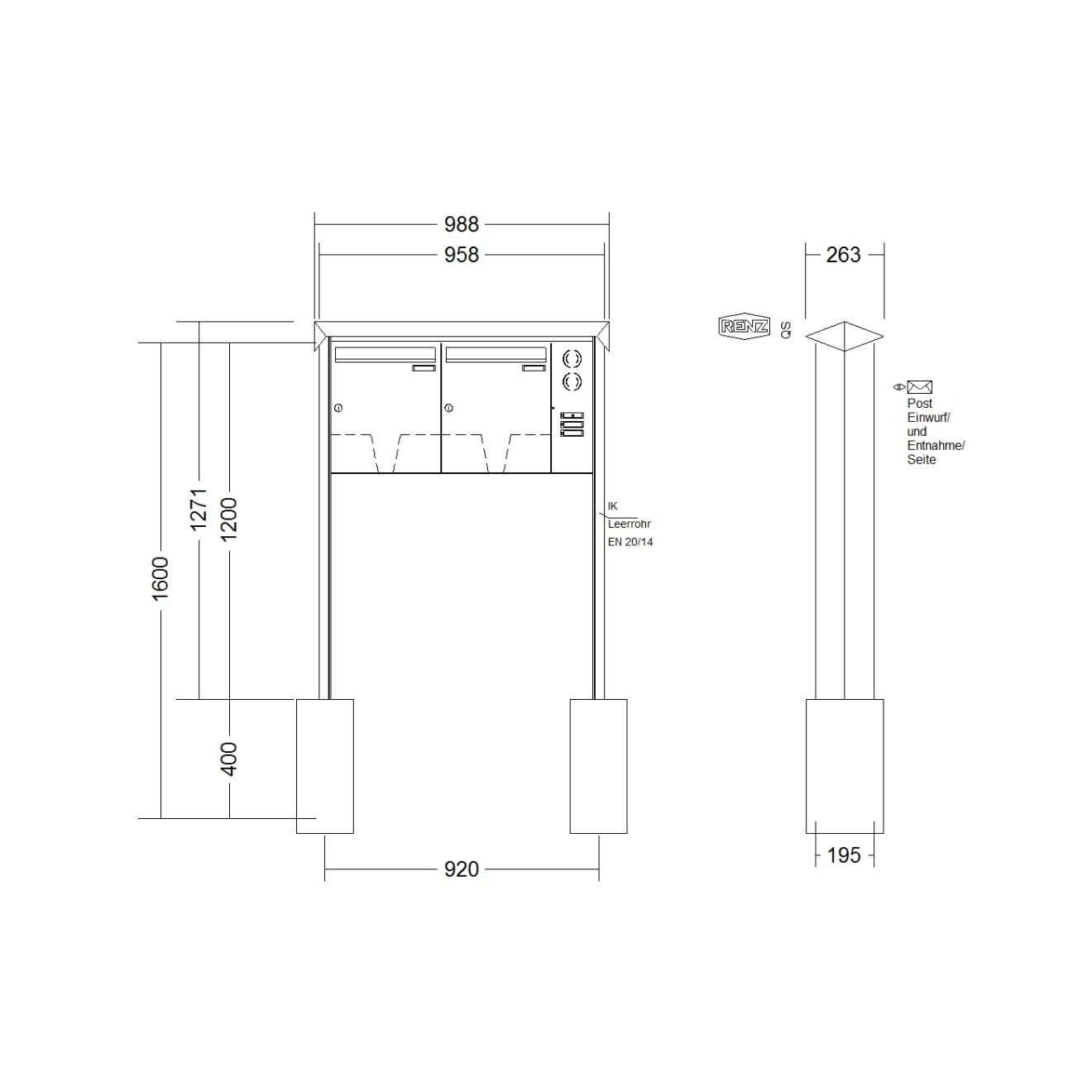 Briefkastenanlage freistehend Renz Prisma 1-6 fach