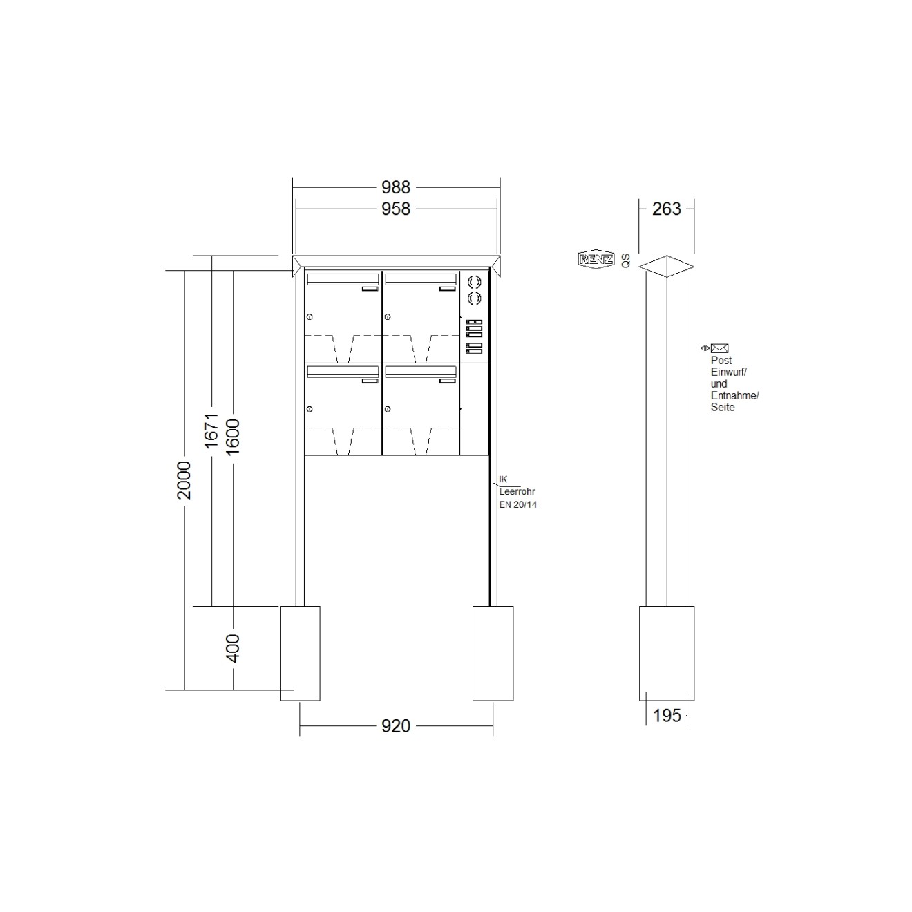 Briefkastenanlage freistehend Renz Prisma 1-6 fach