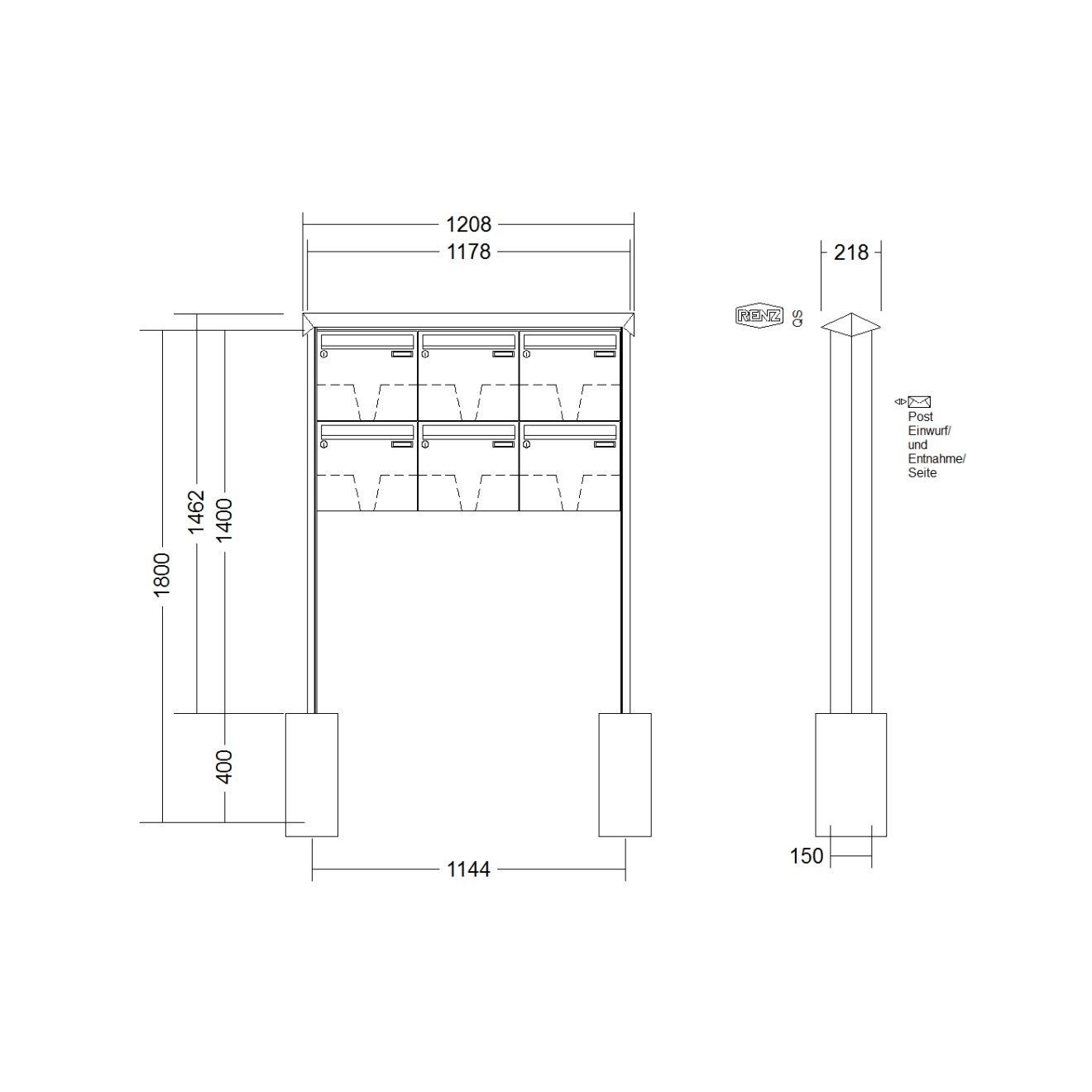 Briefkastenanlage freistehend Renz Prisma 1-6 fach