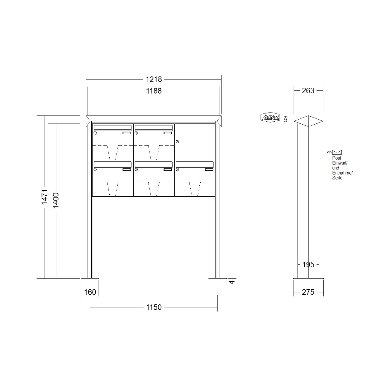 Briefkastenanlage freistehend Renz Prisma 1-6 fach