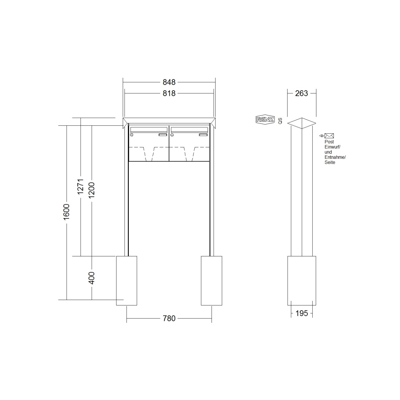Briefkastenanlage freistehend Renz Prisma 1-6 fach