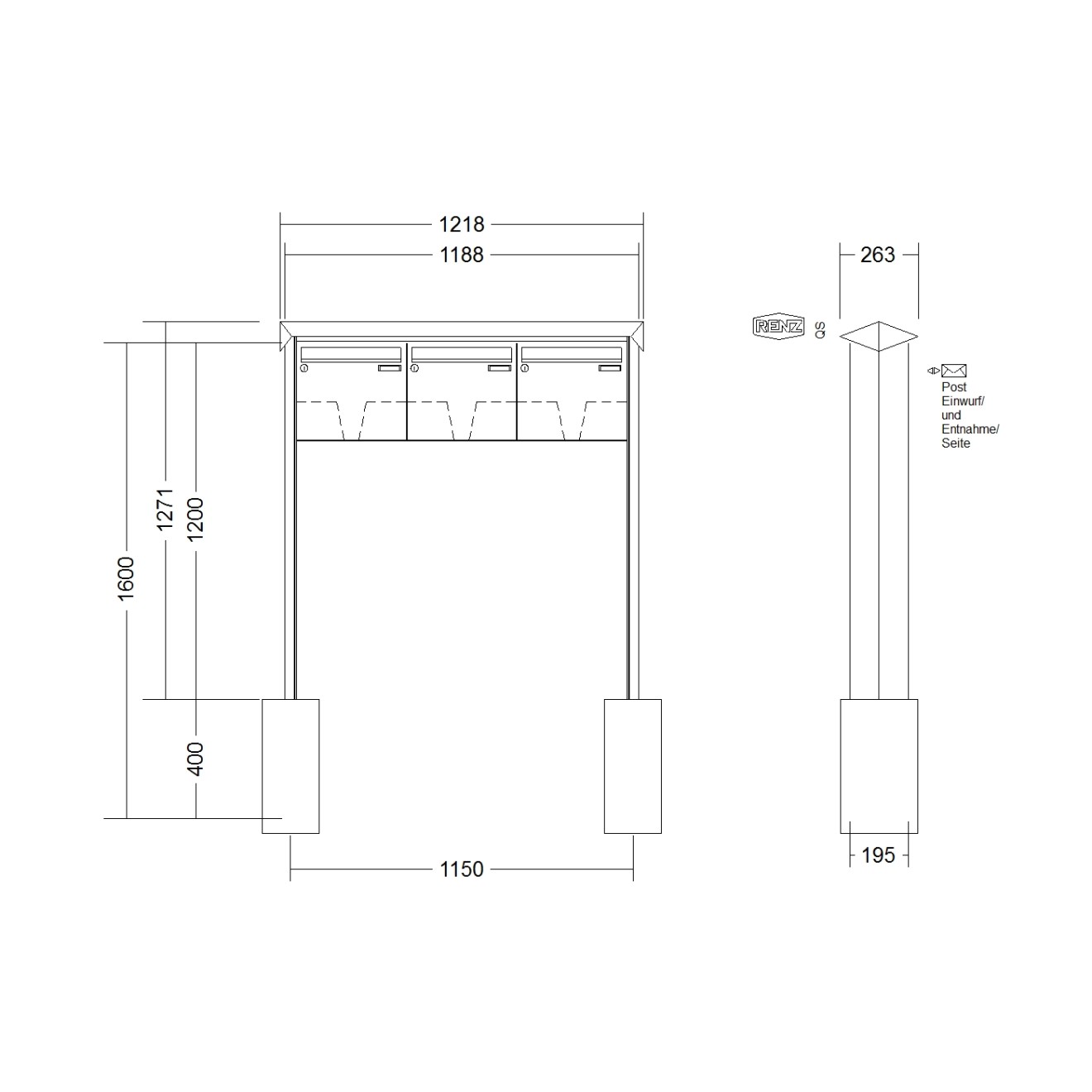 Briefkastenanlage freistehend Renz Prisma 1-6 fach