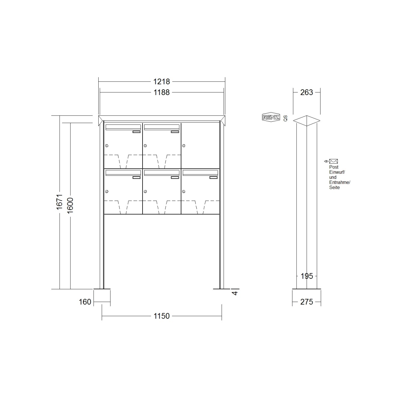 Briefkastenanlage freistehend Renz Prisma 1-6 fach