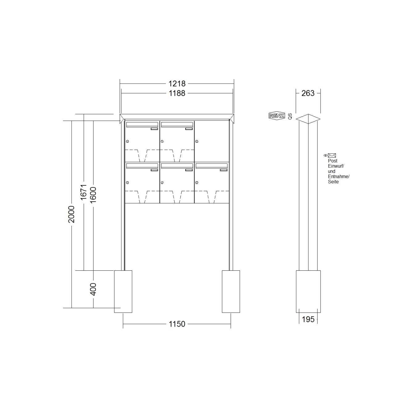 Briefkastenanlage freistehend Renz Prisma 1-6 fach