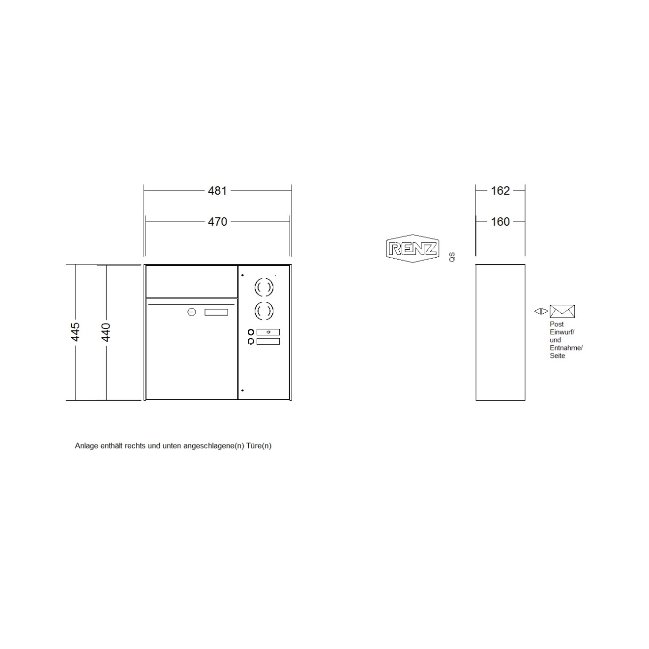 Briefkastenanlage Aufputz Renz Plan 1-6 fach