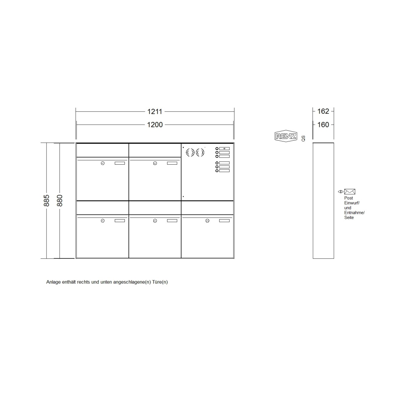 Briefkastenanlage Aufputz Renz Plan 1-6 fach