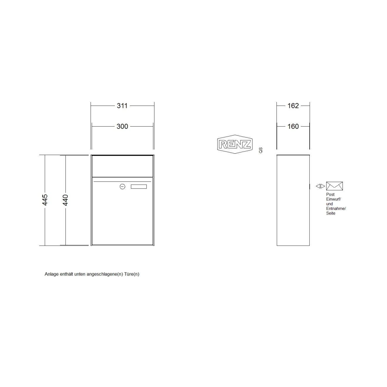 Briefkastenanlage Aufputz Renz Plan 1-6 fach