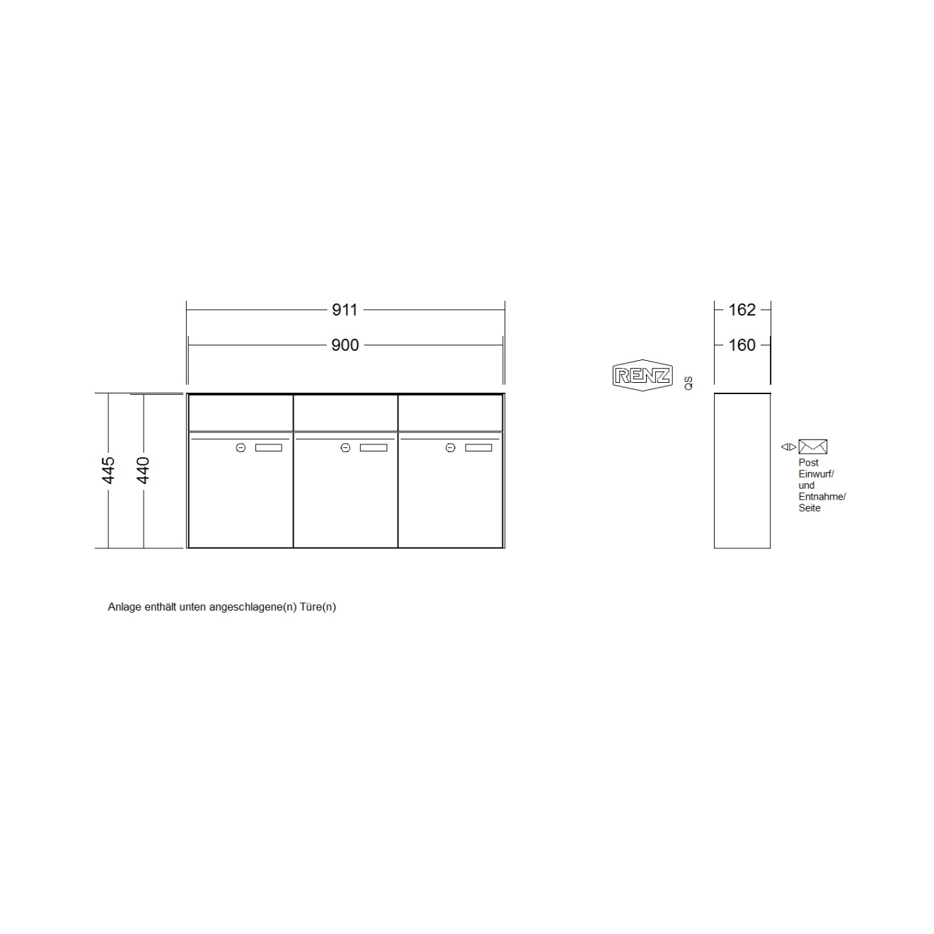 Briefkastenanlage Aufputz Renz Plan 1-6 fach