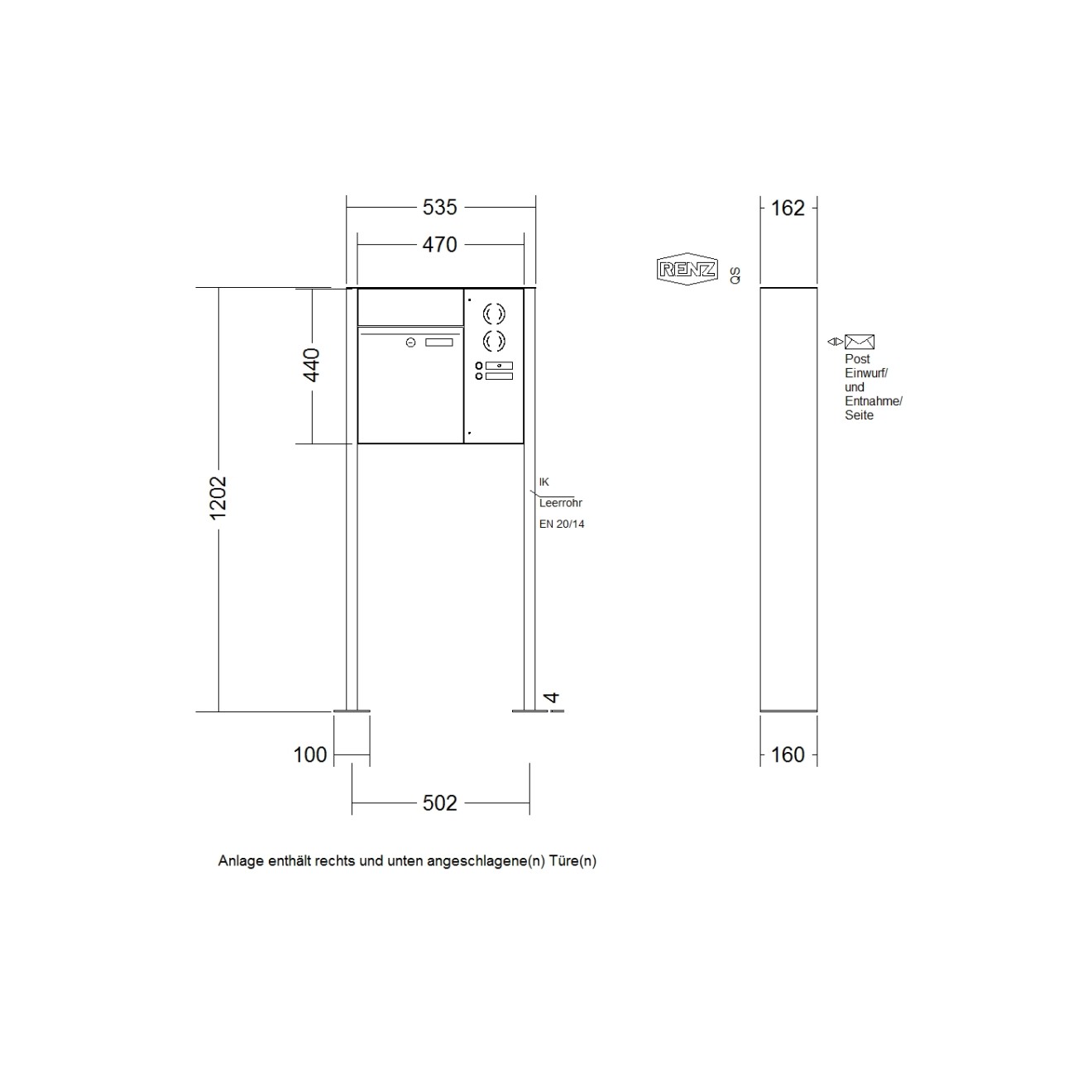 Briefkastenanlage freistehend Renz Plan 1-6 fach