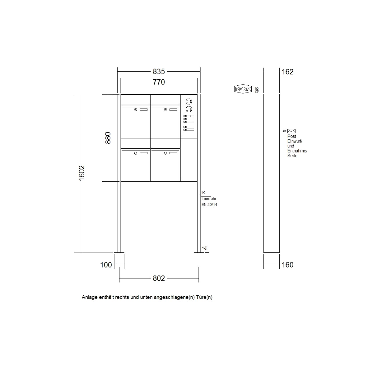 Briefkastenanlage freistehend Renz Plan 1-6 fach