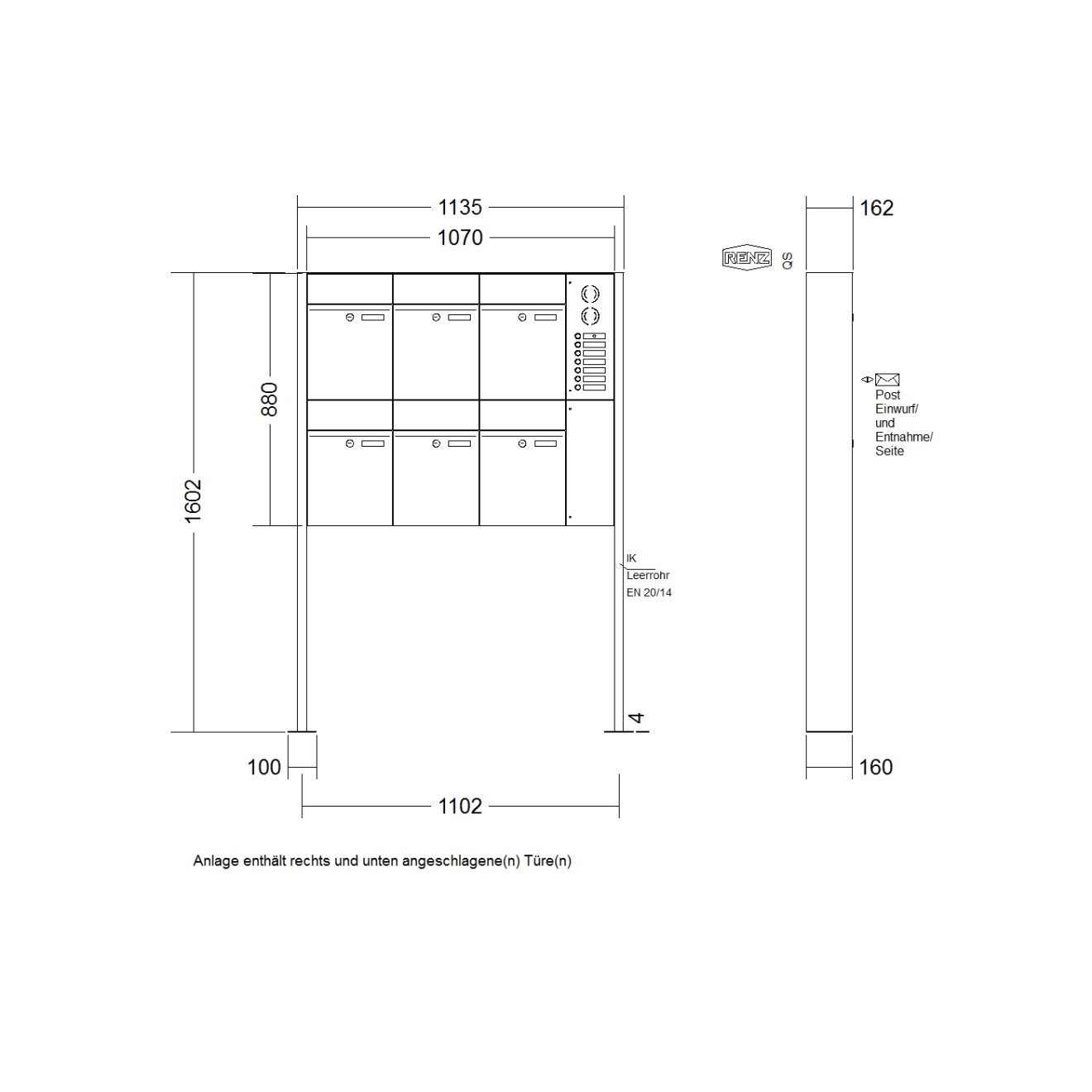 Briefkastenanlage freistehend Renz Plan 1-6 fach