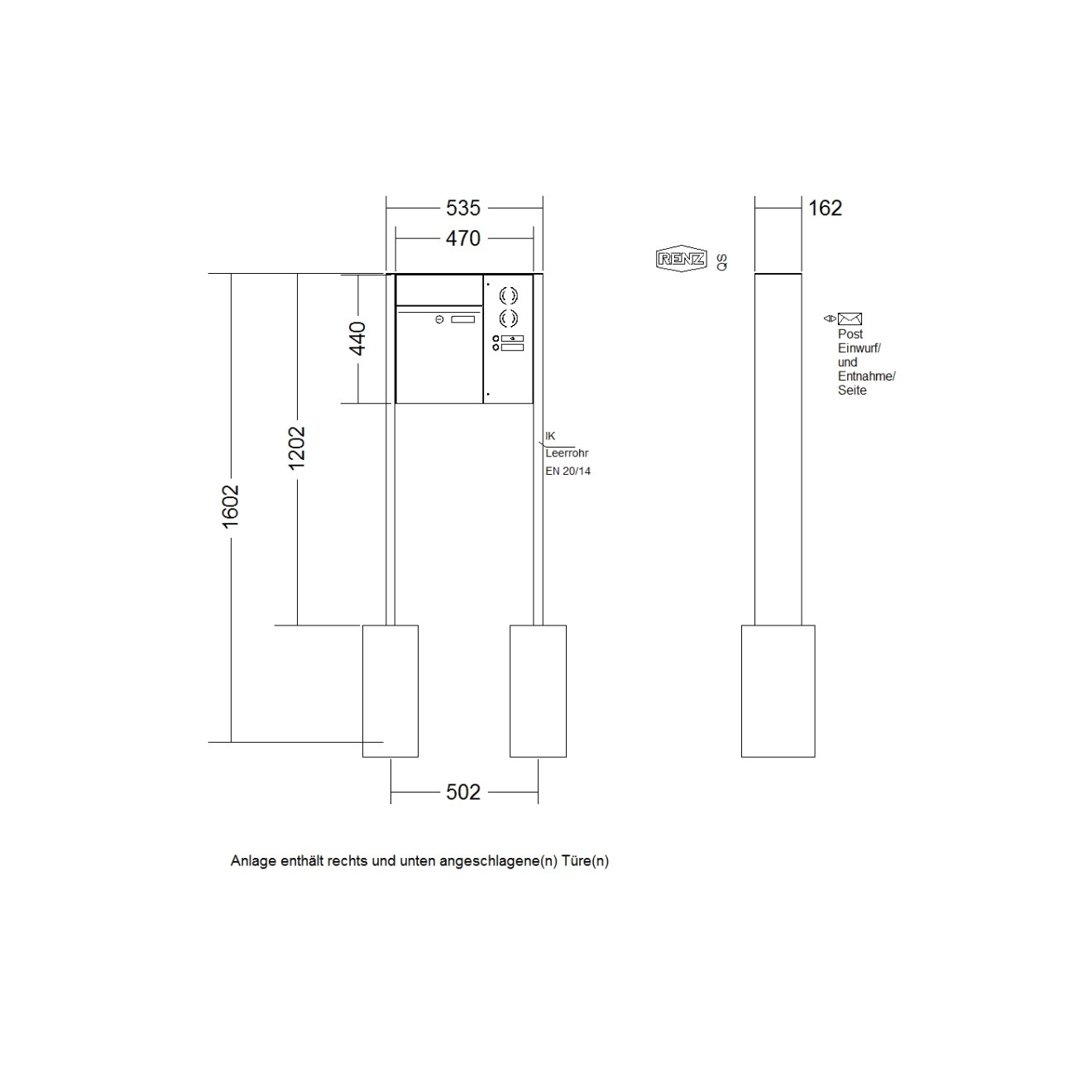 Briefkastenanlage freistehend Renz Plan 1-6 fach