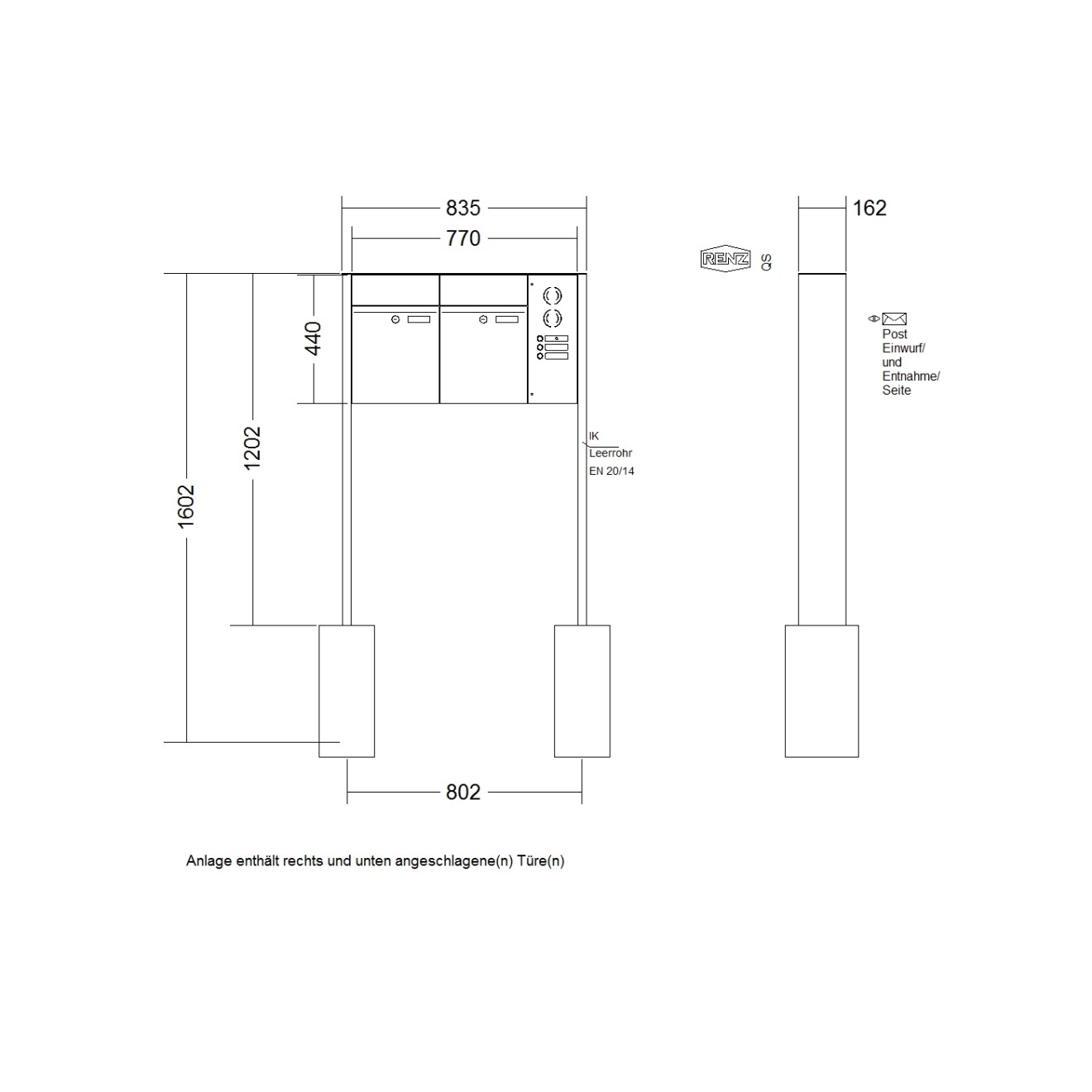 Briefkastenanlage freistehend Renz Plan 1-6 fach