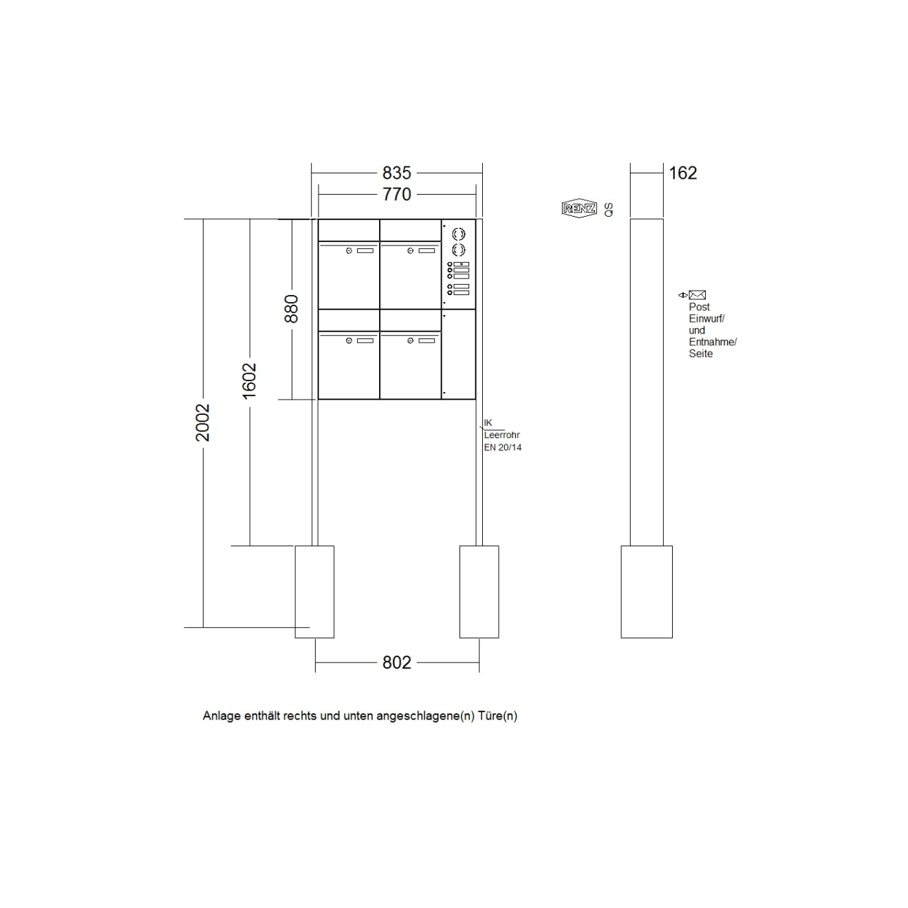 Briefkastenanlage freistehend Renz Plan 1-6 fach