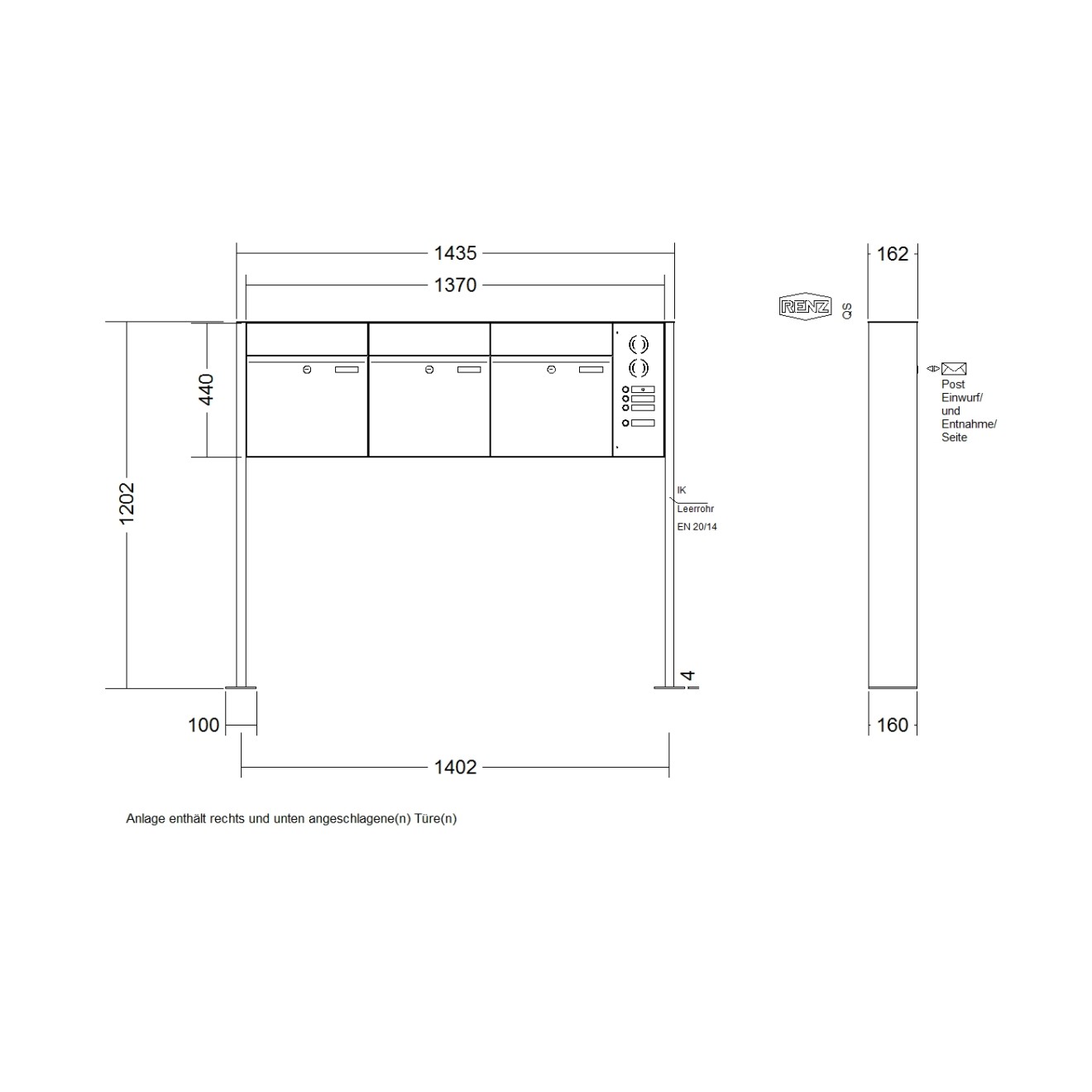 Briefkastenanlage freistehend Renz Plan 1-6 fach