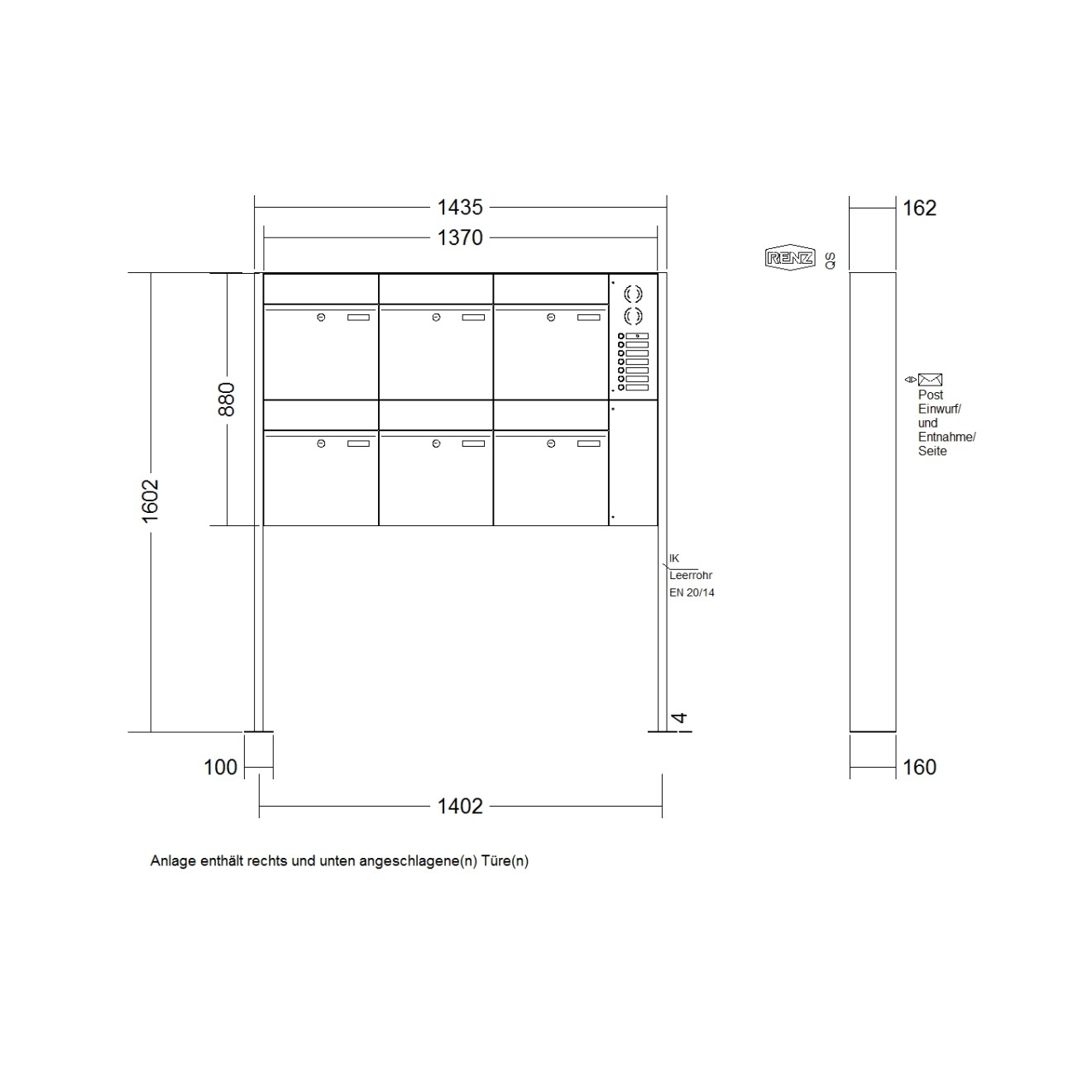 Briefkastenanlage freistehend Renz Plan 1-6 fach