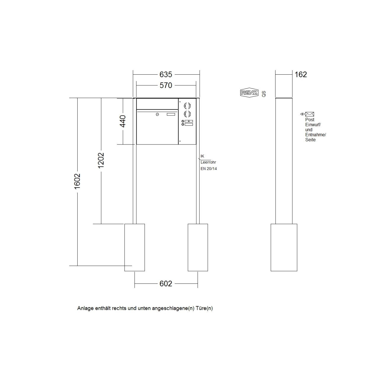 Briefkastenanlage freistehend Renz Plan 1-6 fach