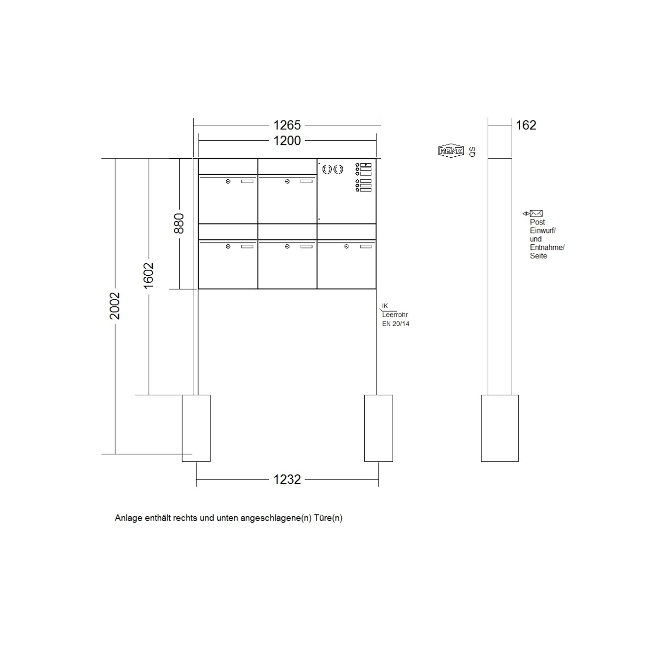 Briefkastenanlage freistehend Renz Plan 1-6 fach