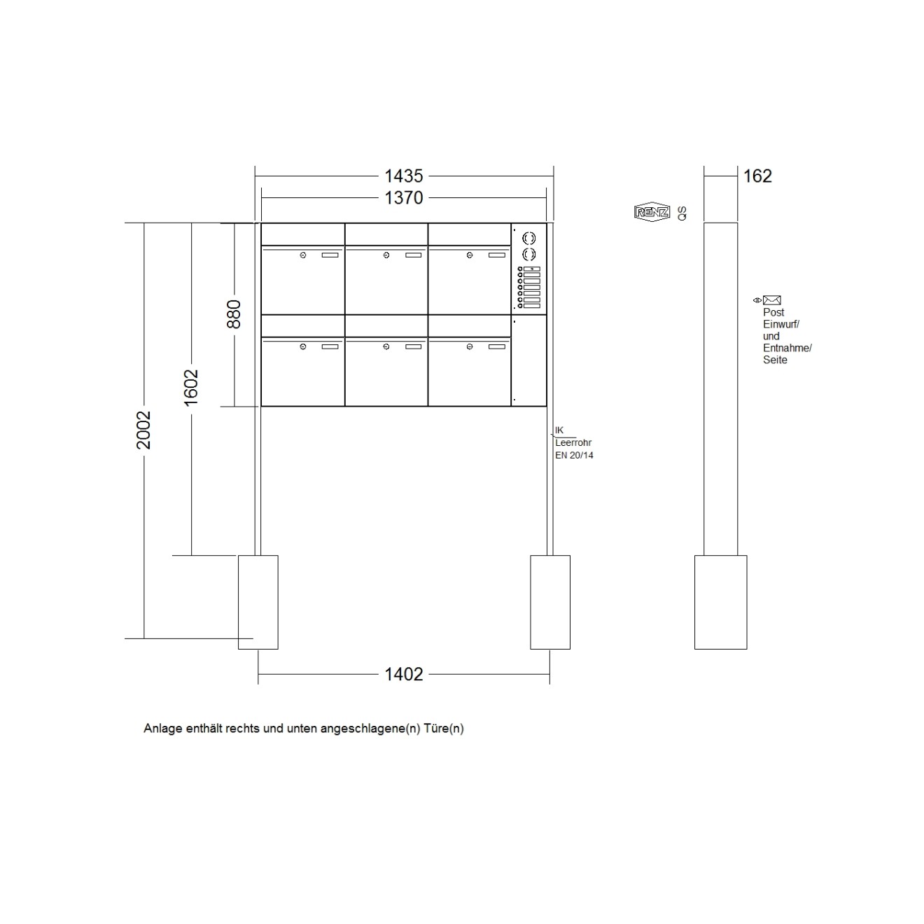 Briefkastenanlage freistehend Renz Plan 1-6 fach