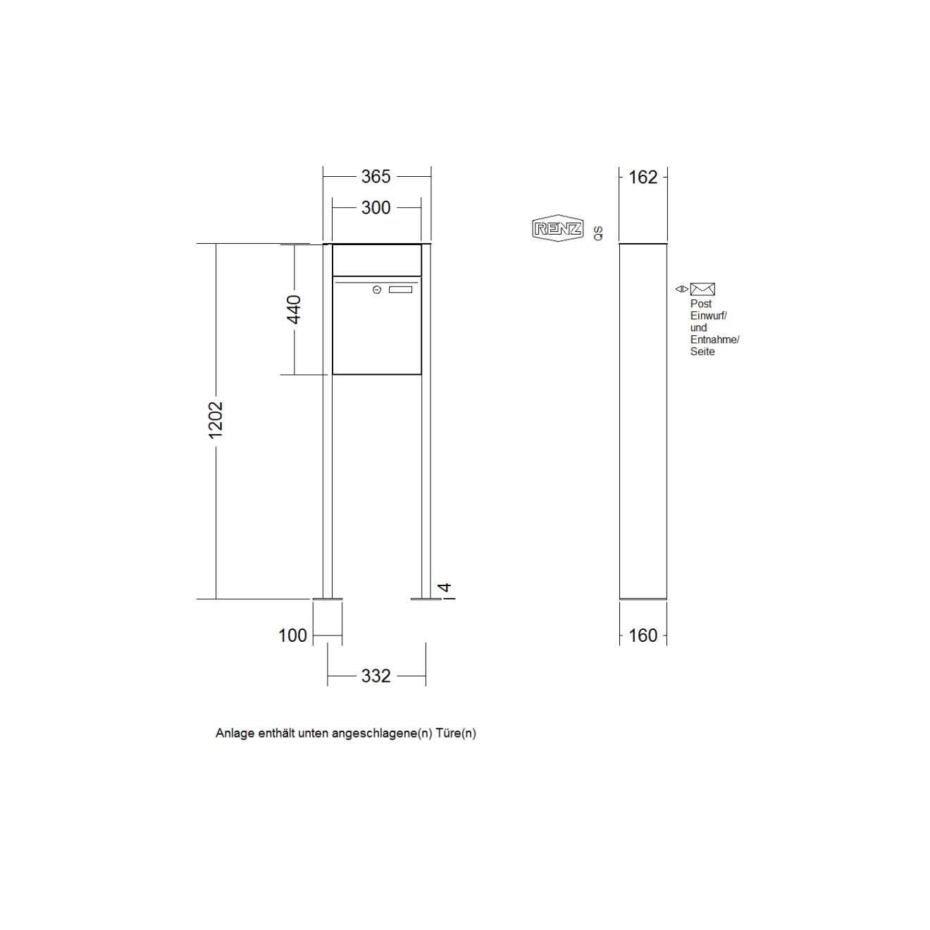 Briefkastenanlage freistehend Renz Plan 1-6 fach