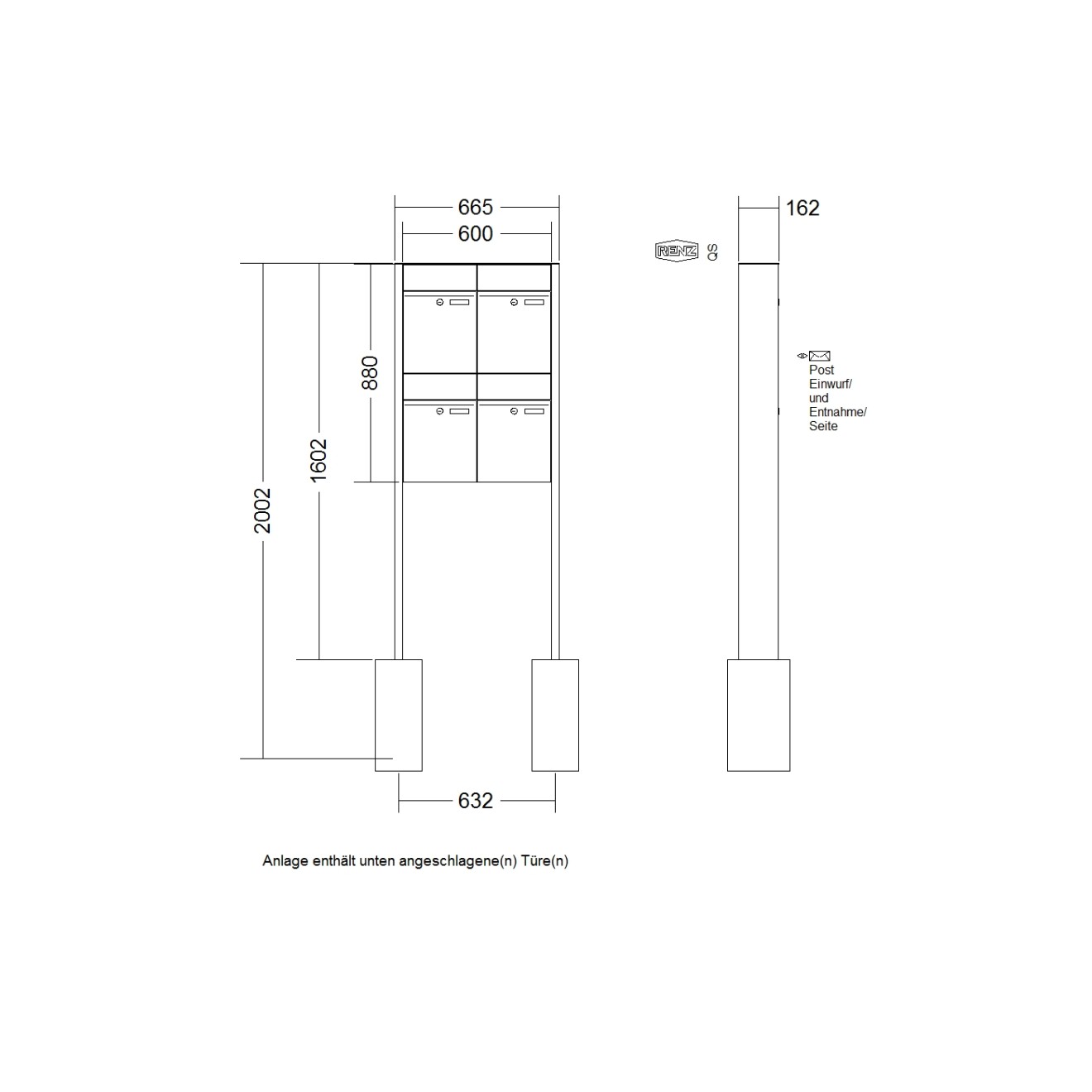 Briefkastenanlage freistehend Renz Plan 1-6 fach