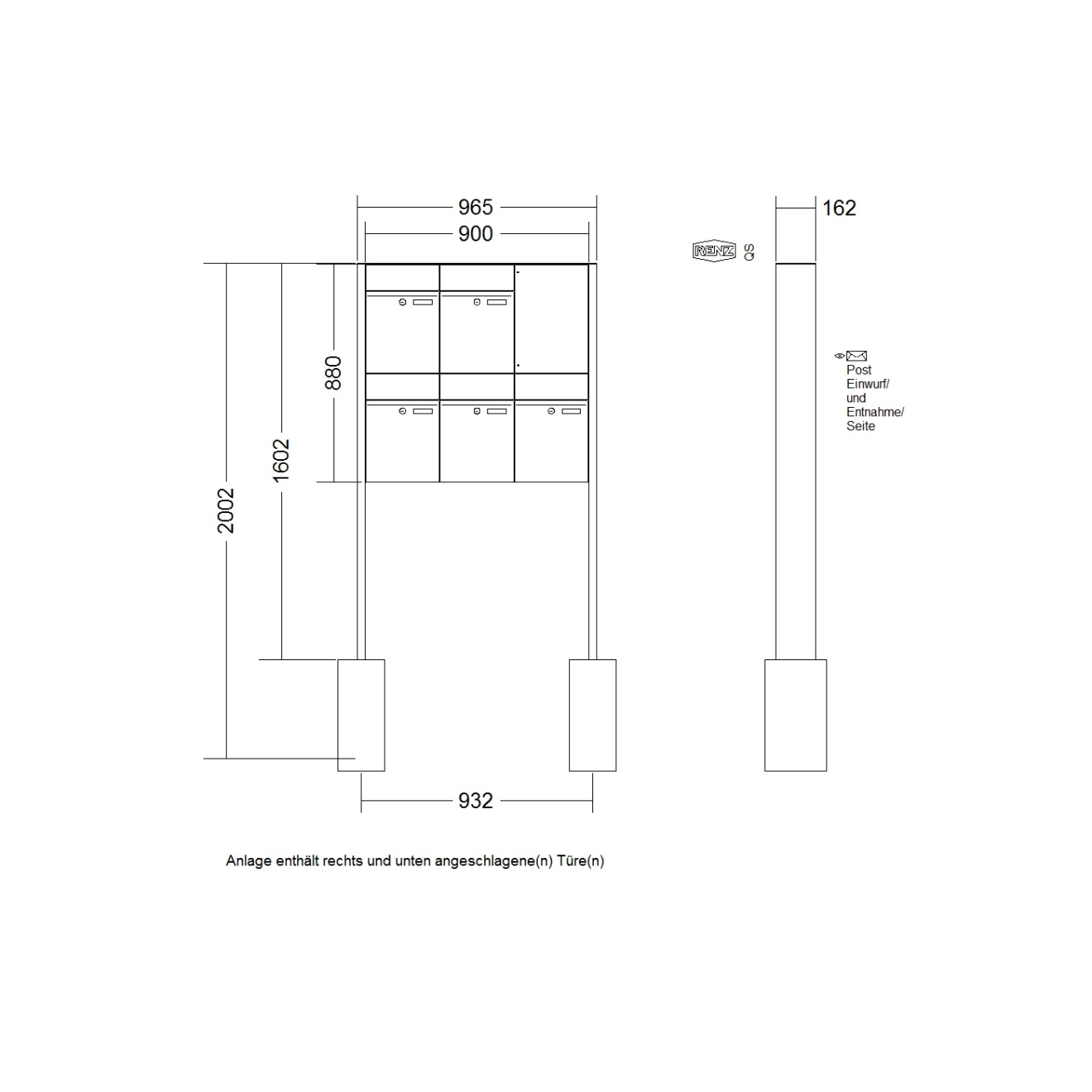 Briefkastenanlage freistehend Renz Plan 1-6 fach