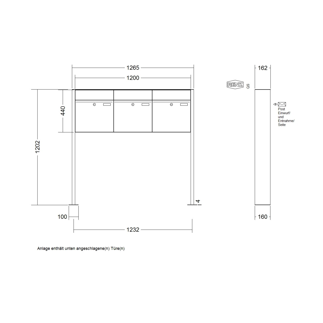 Briefkastenanlage freistehend Renz Plan 1-6 fach